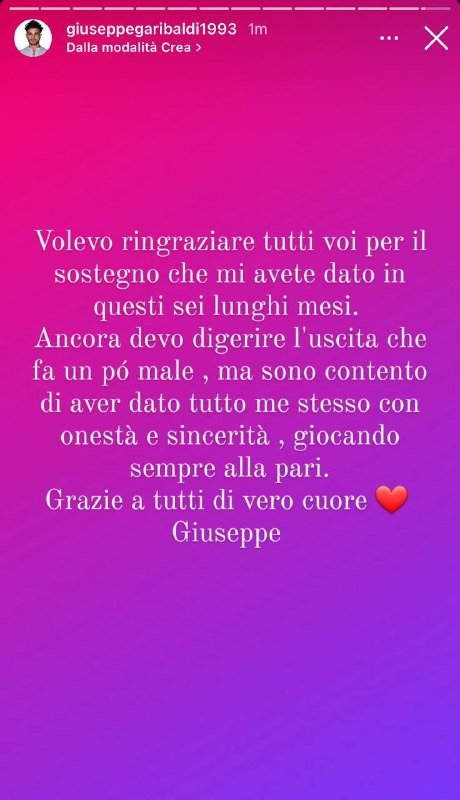 Beppe Garibaldi eliminazione GF