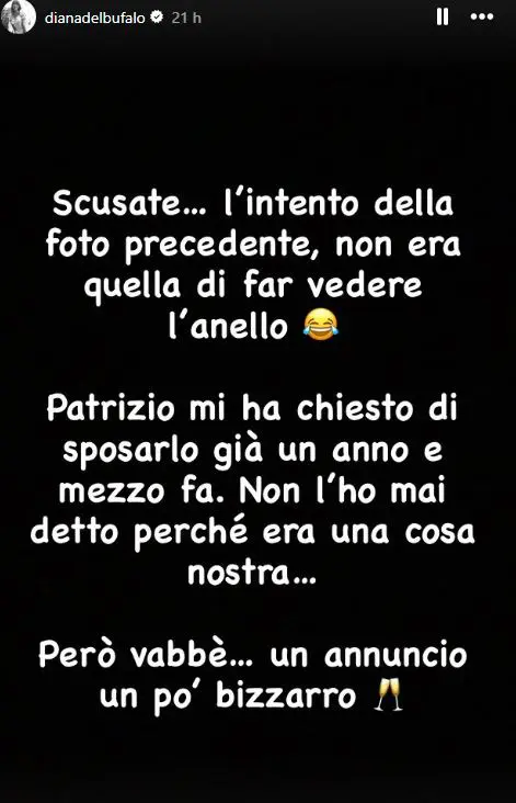 La storia di Diana nella quale annuncia le nozze vicine