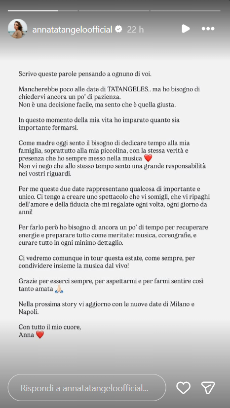 Anna Tatangelo annuncio ufficiale